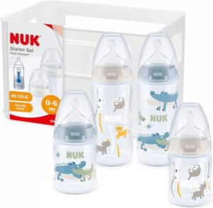 NUK First Choice+ set de 4 biberones anticólicos de iniciación y 1 cesta